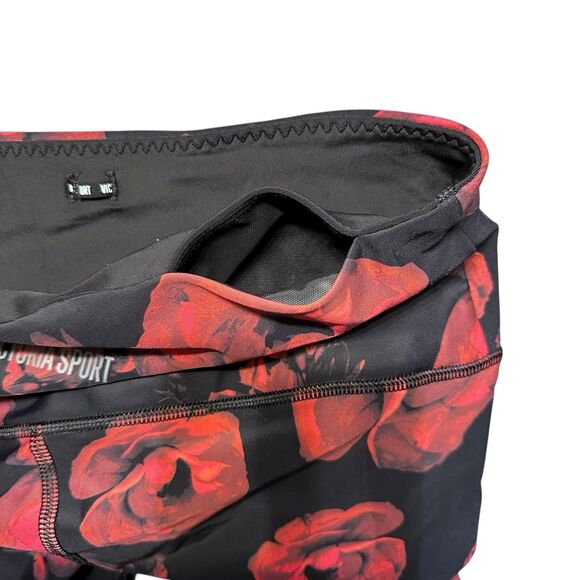 Victoria Sport Floral Mid Rise 7/8 Leggings Women’s M Black Red Stretch Pants - Picture 4 of 10